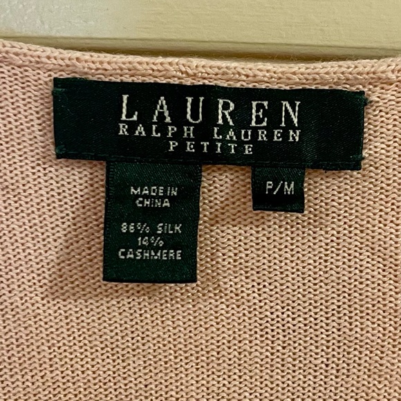 Lauren Ralph Lauren Silk Cashmere Ruffle Pink Sweater Petite Medium Green Label - Picture 2 of 8